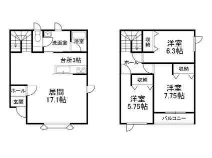 ノースヴィレッジII(3LDK/1階)の間取り写真