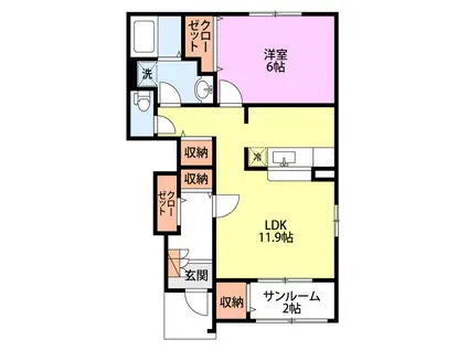 オリオン サンライズ B(1LDK/1階)の間取り写真