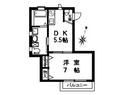 胡桃ガーデン(1DK/2階)の間取り写真