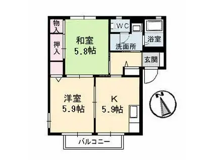 メゾンティアラ B棟(2K/2階)の間取り写真