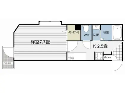 フォレスト鴨池(1K/2階)の間取り写真