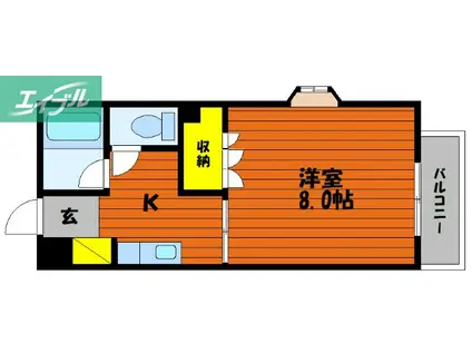 シャトー武本(1K/1階)の間取り写真