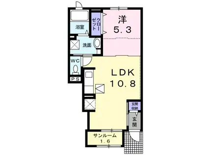CORAL 逗子・葉山(1LDK/1階)の間取り写真