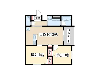 フォルトゥーナ江坂(2LDK/2階)の間取り写真