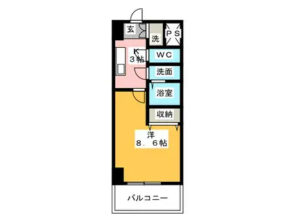 GRAND PA RISE ウエスト(1K/1階)の間取り写真