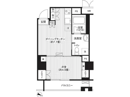 モン・ヴィラージュ仙川(1DK/5階)の間取り写真