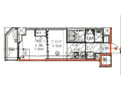 ハーモニーレジデンス高田馬場(1DK/B1階)の間取り写真