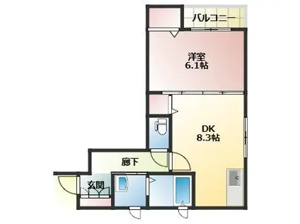 K-ブルーノII(1LDK/2階)の間取り写真