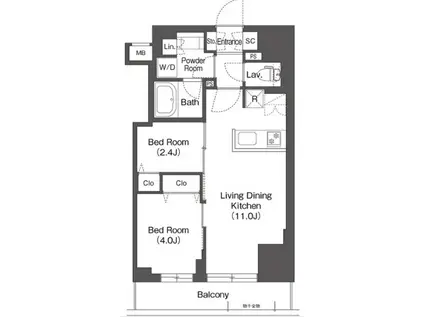 BLUROCK後楽園 旧クレヴィアリグゼ文京後楽園(2LDK/13階)の間取り写真