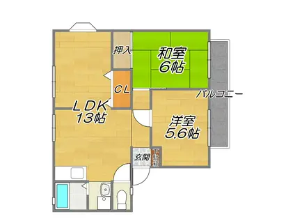 京阪本線萱島駅18分 (2LDK/1階)の間取り写真