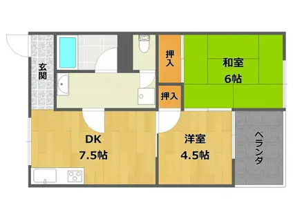 ベル武庫之荘(2DK/2階)の間取り写真