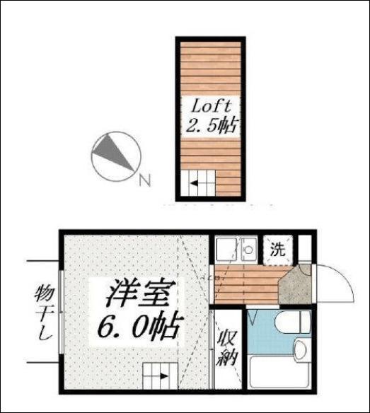 カーサ鵠沼(1K/2階)の間取り写真