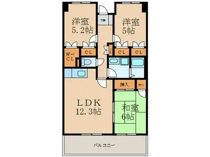 グランド アイ参番館(3LDK/4階)の間取り写真