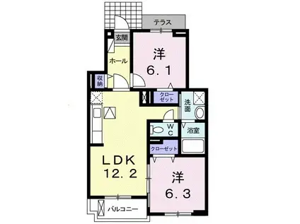 ランド ピースA(2LDK/1階)の間取り写真