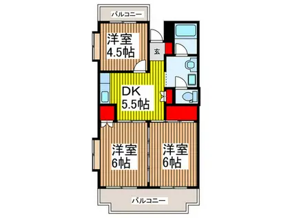 オークヒルズ南大宮2号棟(3DK/3階)の間取り写真