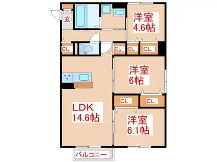 クレシアコート B棟(3LDK/2階)の間取り写真