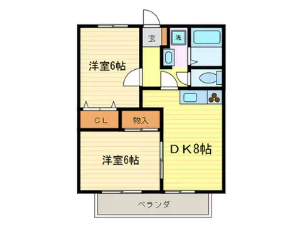 ラビルヌーヴ桂(2DK/2階)の間取り写真