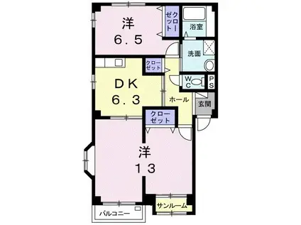 ベルビィトンB(2DK/2階)の間取り写真