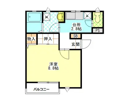 グランソール南仙台(1K/2階)の間取り写真