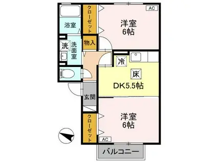 シャルム B(2DK/1階)の間取り写真