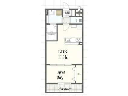 グレイスリンデンバンV(1LDK/1階)の間取り写真