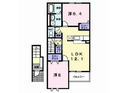 サム コート II(2LDK/2階)の間取り写真