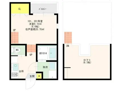 めぞん福大前(1K/1階)の間取り写真