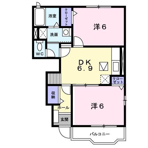 ラフレシールB(2DK/1階)の間取り写真