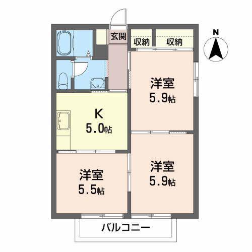 ディアス八桜 A(3K/2階)の間取り写真