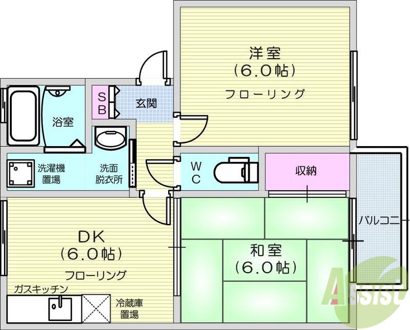 コーポ月山(2DK/2階)の間取り写真