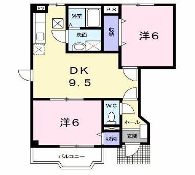 フォンテーヌ北館(2DK/1階)の間取り写真
