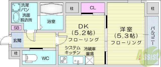 LA DOUCEUR片平(1DK/12階)の間取り写真