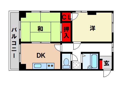 アールズプレイス二日市(2DK/6階)の間取り写真