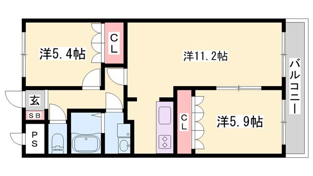 エクセランコート(2LDK/1階)の間取り写真