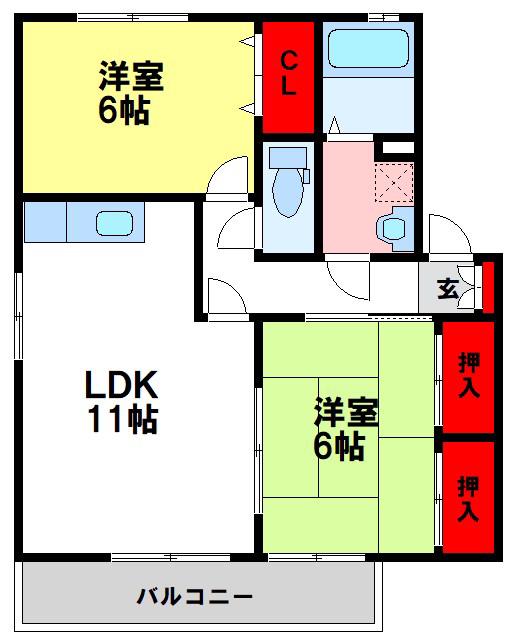 セジュールJIN(2LDK/2階)の間取り写真