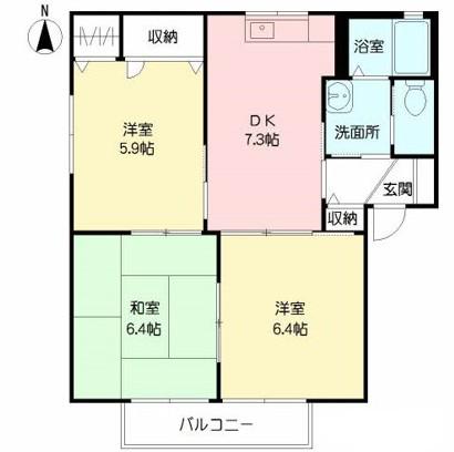 フレグランス宗方  B棟(3DK/2階)の間取り写真