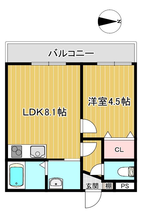 桃山HATCH(1LDK/1階)の間取り写真