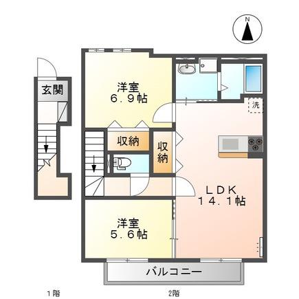 アムール壱番館(2LDK/2階)の間取り写真