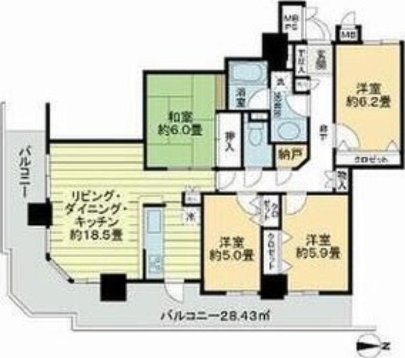 ライオンズタワー仙台長町(4LDK/6階)の間取り写真
