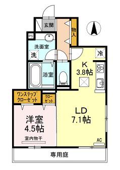 レジェンド口田南(1LDK/1階)の間取り写真