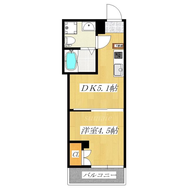 メビウス(1DK/2階)の間取り写真