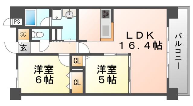 WELINA江坂(2LDK/4階)の間取り写真