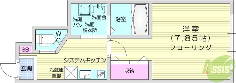 イニシアティブ小松島A棟(1K/1階)の間取り写真