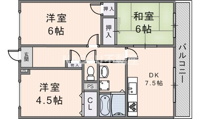 サンローズ吉田(3DK/8階)の間取り写真