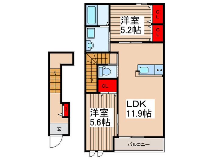 オネスティ(2LDK/2階)の間取り写真
