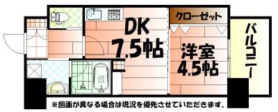 コンプレート金田(1DK/9階)の間取り写真