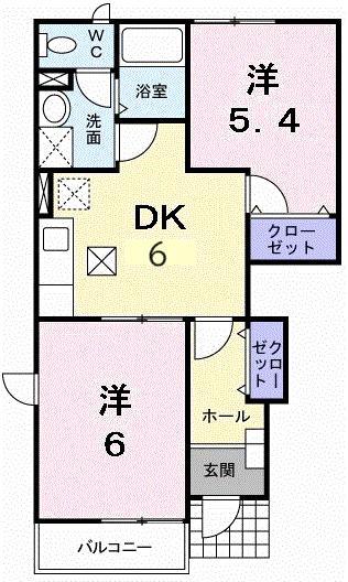 エスポワール2001A(2DK/1階)の間取り写真