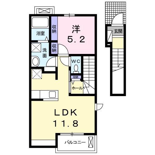 サウスガーデンプレイス(1LDK/2階)の間取り写真