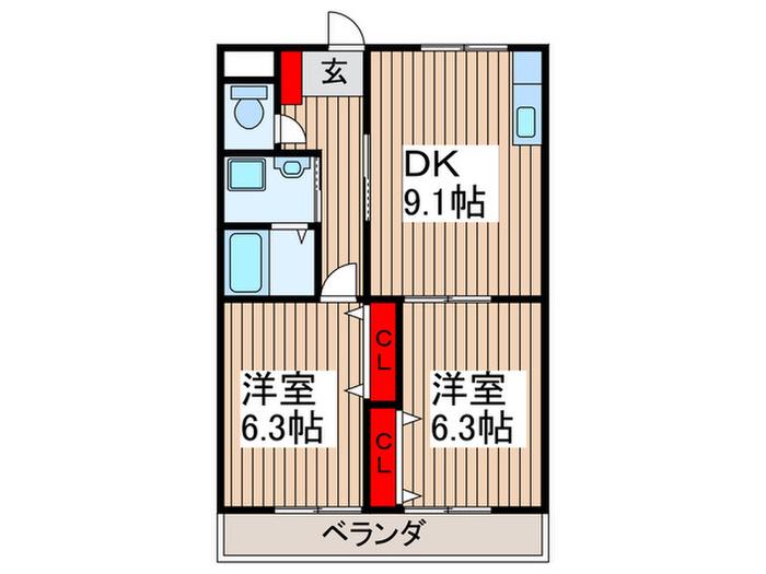 上尾アクアヒルズ(2DK/3階)の間取り写真