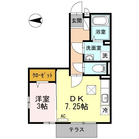 リビングタウン三原(1DK/1階)の間取り写真